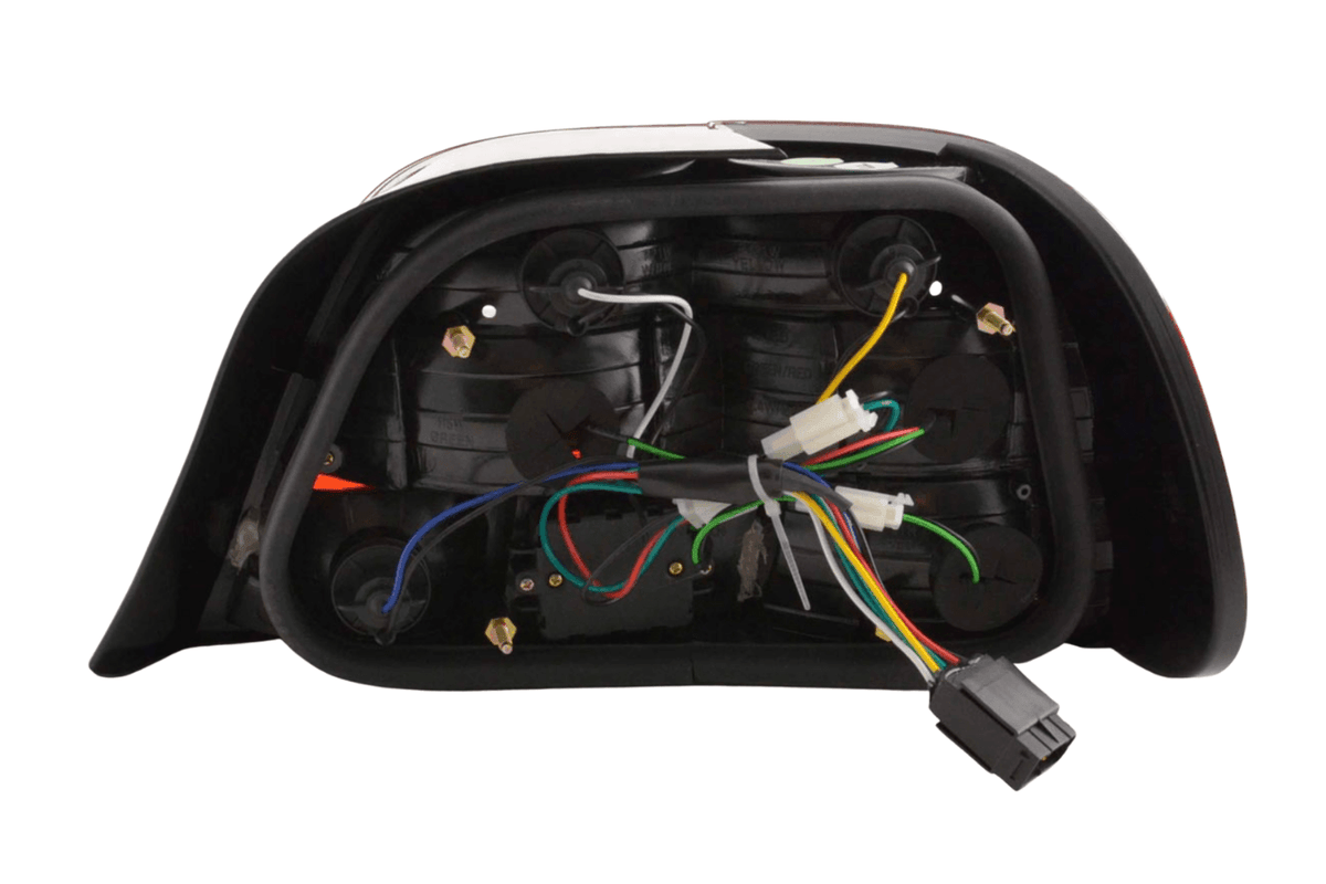 BMW 7-series E38 red LED tail lights set by K2 Industries, showing the sleek red LED tail light assembly for 1995 model.