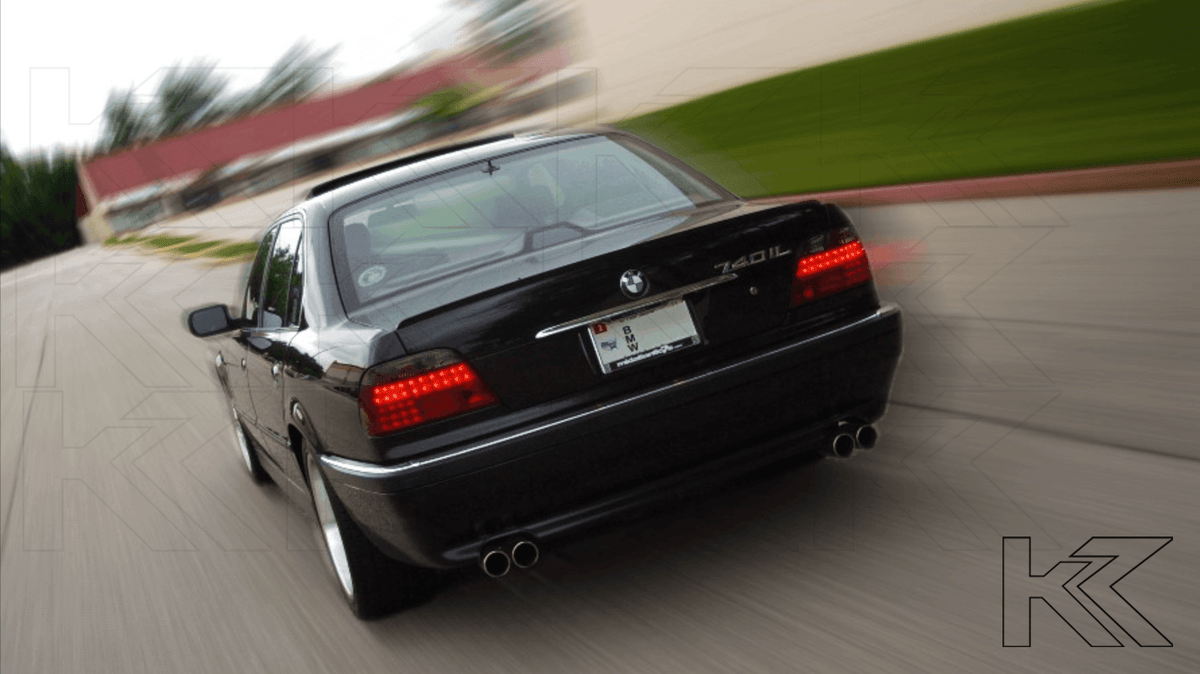 BMW 7-series E38 1995 red LED tail lights set by K2 Industries, showing the sleek design and bright illumination.