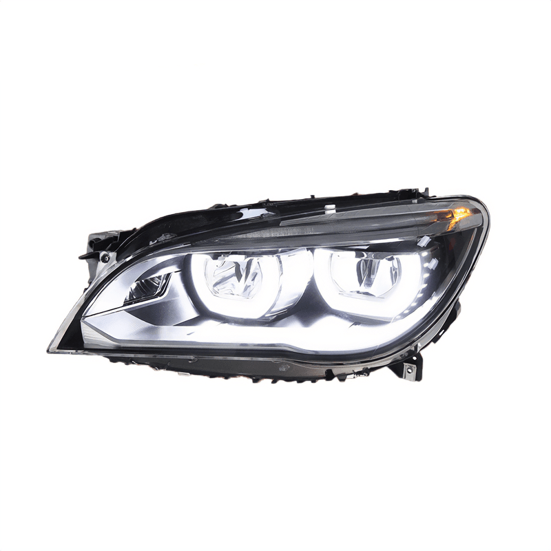 BMW 7 Series F01/F02 headlight upgrade by K2 Industries, showing sleek OE-style headlights for 2009-2015 models.