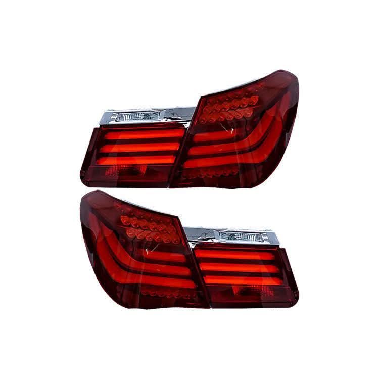 BMW 7-Series F02 red tail lights by K2 Industries, showing the sleek design and bright red lenses for 2009-2015 models.