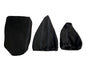Black genuine suede BMW E36 shift and handbrake console cover with M stitch, designed for 1991-2005 models by JTS Custom Upholstery.