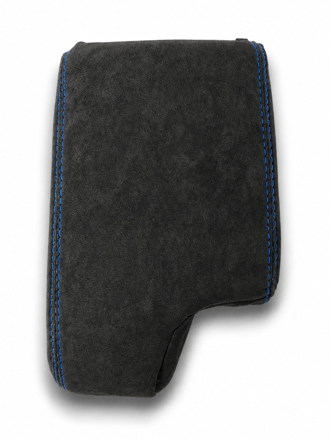 Charcoal black Alcantara BMW E36 E46 console armrest cover, custom upholstery for center console lid, fits 1994-2006 models.