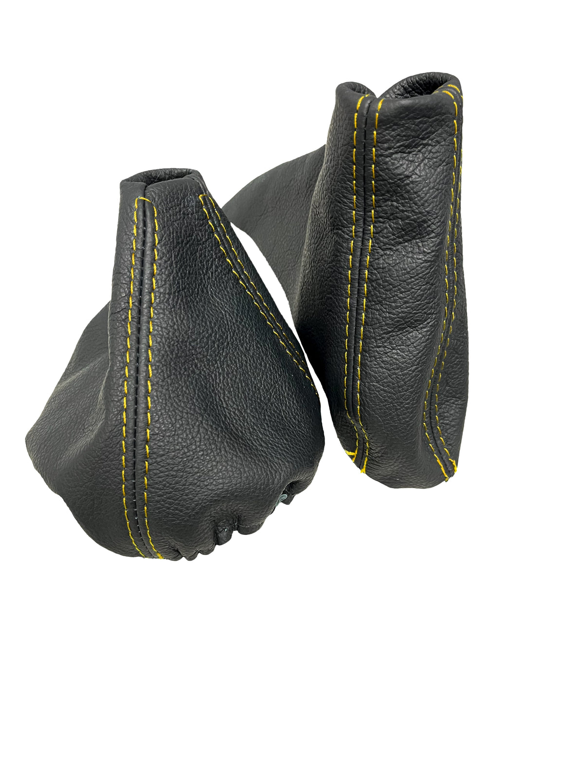 Black genuine leather BMW E91 E92 E93 shift and handbrake boot cover, custom upholstery for 2005-2013 models.