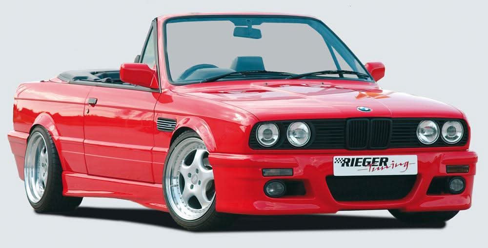 BMW E30 coupe and convertible side skirts by K2 Industries, Rieger "Twisty" style for a sleek, sporty look.