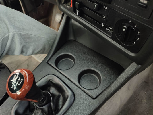 BMW E30 Modern Cup Holder V2 by K2 Industries, interior car accessory with sleek design and easy installation.