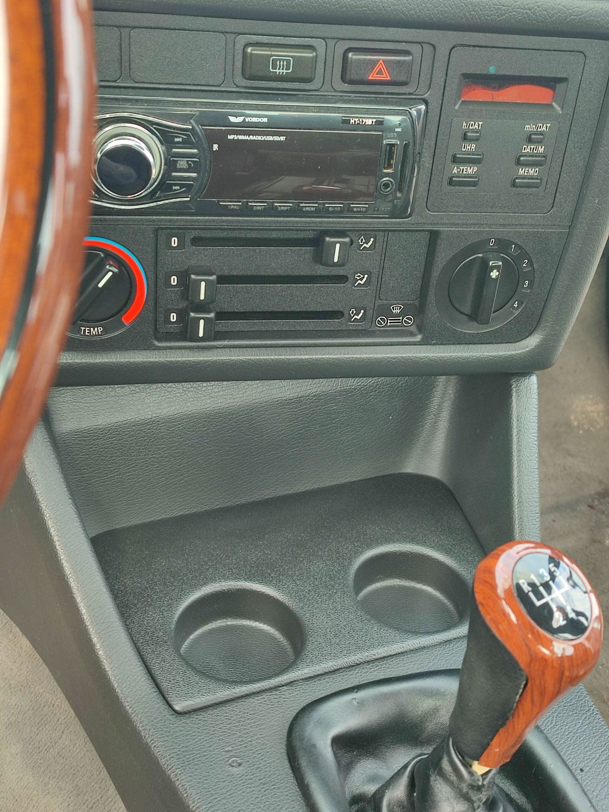 BMW E30 Modern Cup Holder V2 by K2 Industries, interior car accessory featuring a sleek, updated design for the BMW E30.