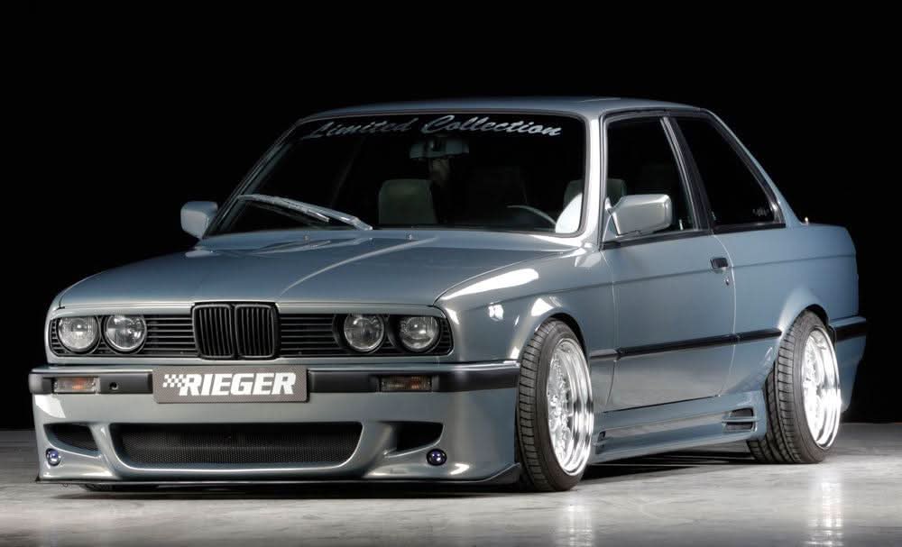 BMW E30 Rieger vented side skirts by K2 Industries, sleek aerodynamic side skirts for classic BMW E30 vehicles.