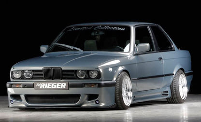 BMW E30 Rieger vented side skirts by K2 Industries, sleek aerodynamic side skirts for classic BMW E30 vehicles.