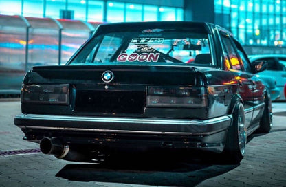 BMW E30 Series 3 pre-facelift clear and smoke LED tailights by K2 Industries, showing close-up of the stylish rear light design.