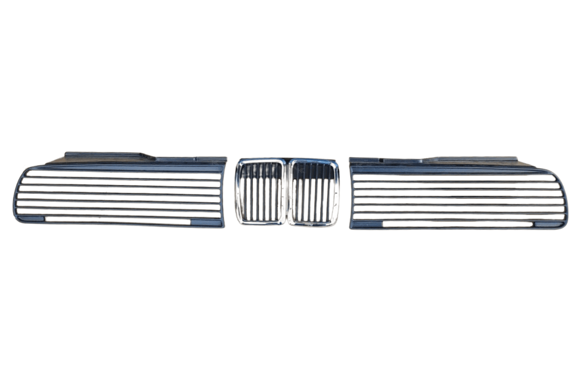 BMW E30 Series 3 headlights and front grille by K2 Industries, showcasing the classic design from 1984 to 1991.