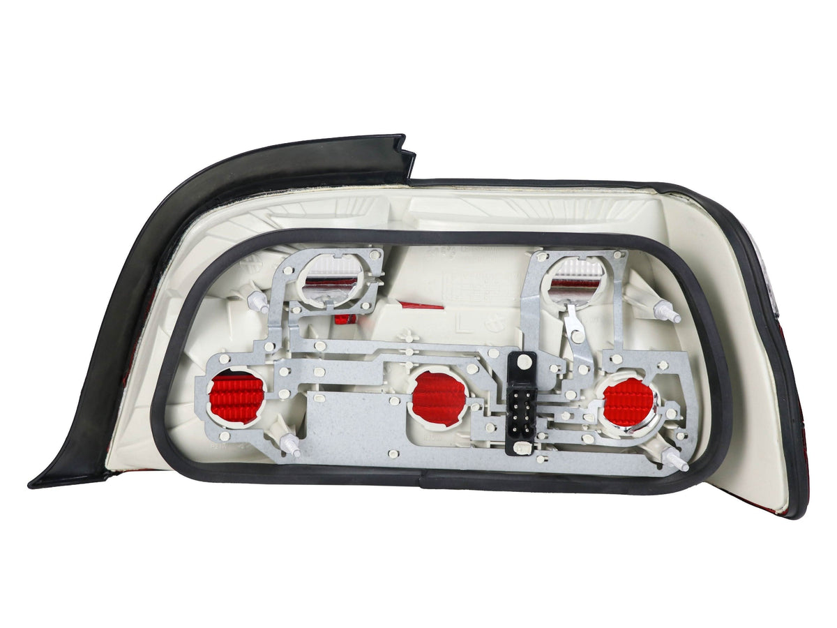 BMW E36 2D/Cabrio tail lights by K2 Industries for 1992-1999 model, showing red and clear lens sections.