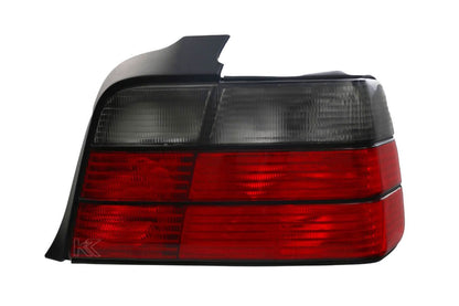 BMW E36 4D tail lights from 1992-1999 by K2 Industries, showing rear view with red and clear lens details