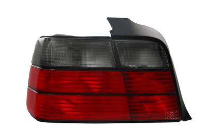 BMW E36 4-door tail lights by K2 Industries, showing the sleek red and clear lens design for 1992-1999 models.