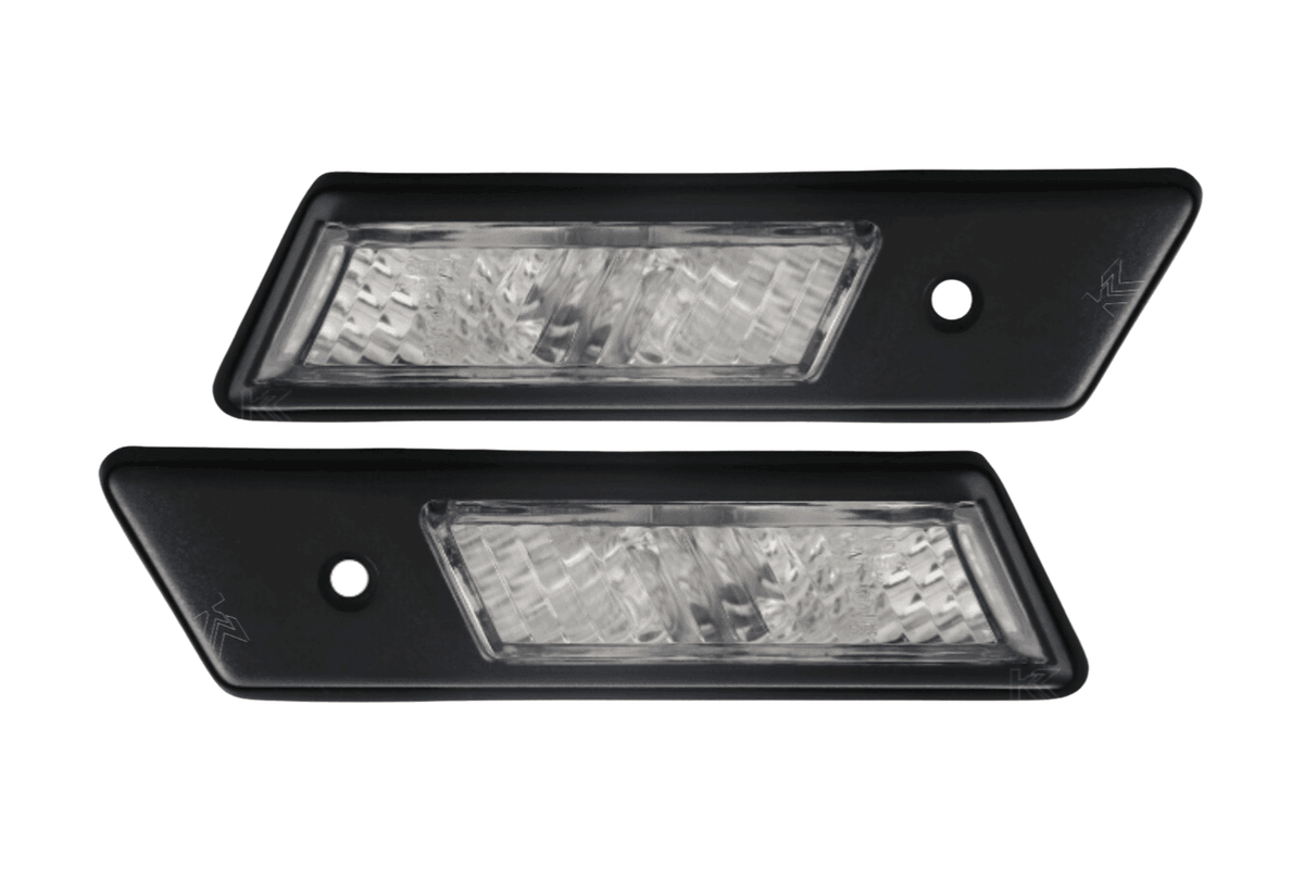 BMW E36 side indicator lights with black or chrome trim, crystal lens, for 1992-1996 models, by K2 Industries.