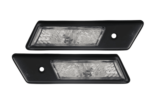 BMW E36 side indicator lights with black or chrome trim, crystal lens, for 1992-1996 models, by K2 Industries.