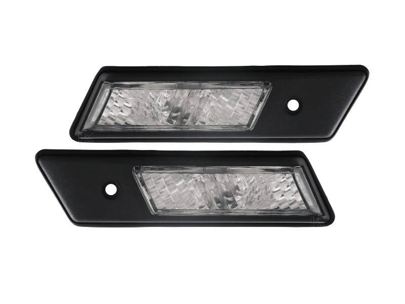 BMW E36 side indicator lights in black or chrome trim, crystal clear lens, for 1992-1996 models by K2 Industries.