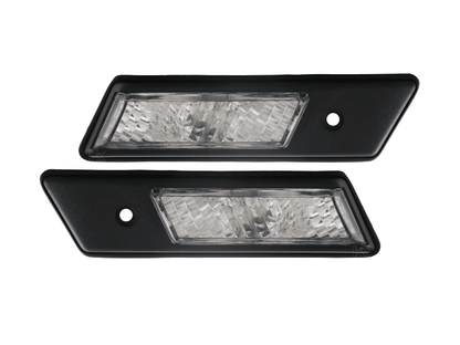 BMW E36 side indicator lights in black or chrome trim, crystal clear lens, for 1992-1996 models by K2 Industries.
