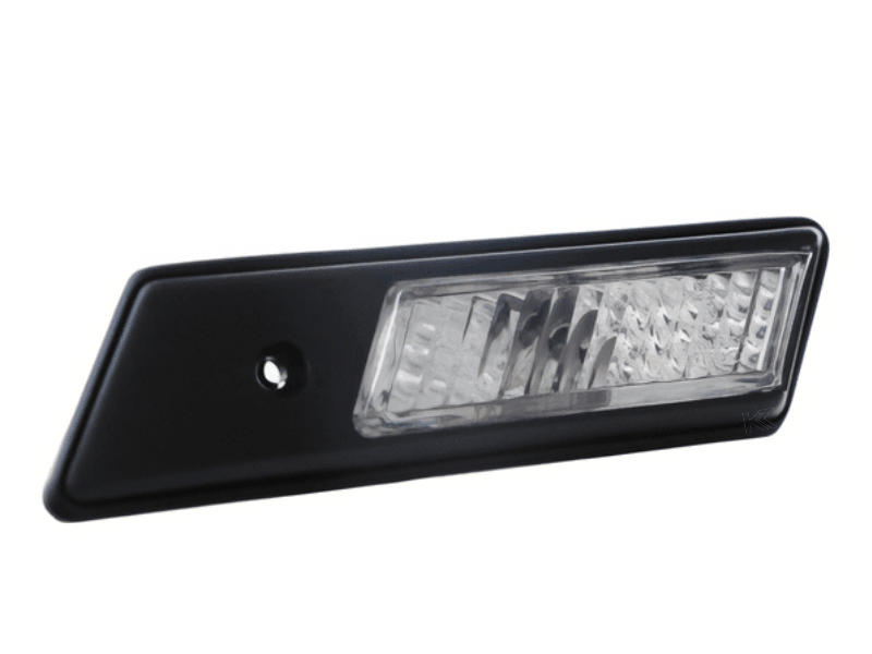 BMW E36 side indicator lights in black or chrome trim, crystal clear lens, for 1992-1996 models by K2 Industries.