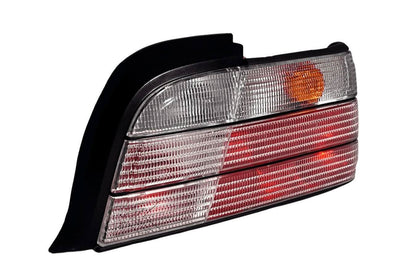BMW E36 coupe and convertible clear OEM style tail lights by K2 Industries, showing the sleek, transparent design for 1990-1999 models.