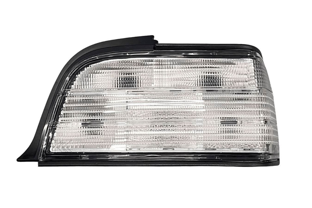 BMW E36 coupe/convertible custom clear tail lights by K2 Industries, featuring sleek design for 1992-1999 models.
