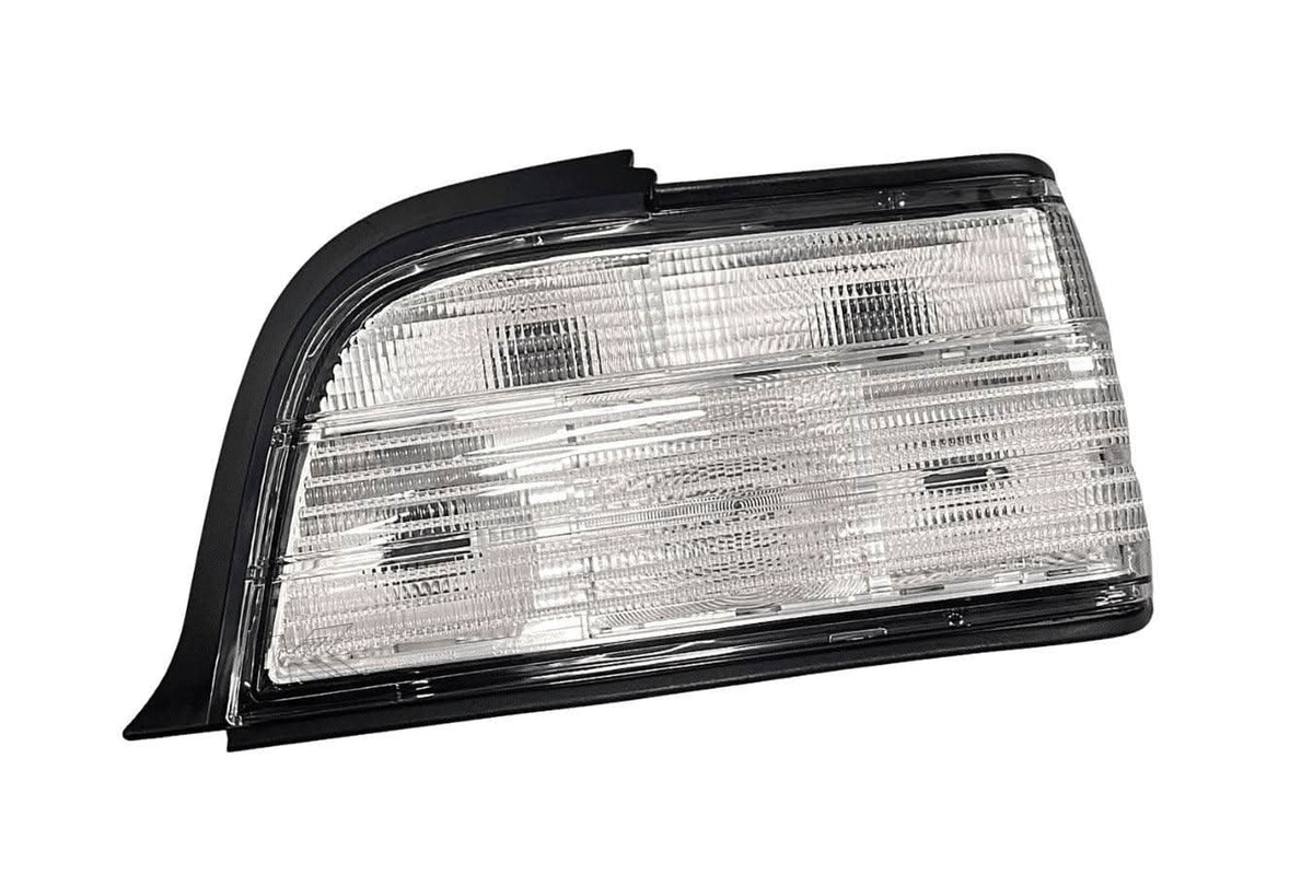 BMW E36 coupe and convertible custom clear tail lights by K2 Industries, showing sleek, modern design for 1992-1999 models.