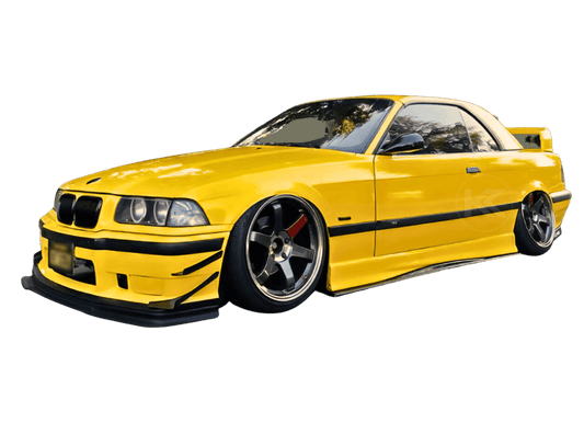 Black BMW E36 M3 Series 3 side skirt extensions by K2 Industries, designed for 1992-1999 model years, shown on vehicle.