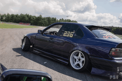 BMW E36 M3 Series 3 black side skirt extensions by K2 Industries, showing the sleek exterior design on a 1992-1999 model.