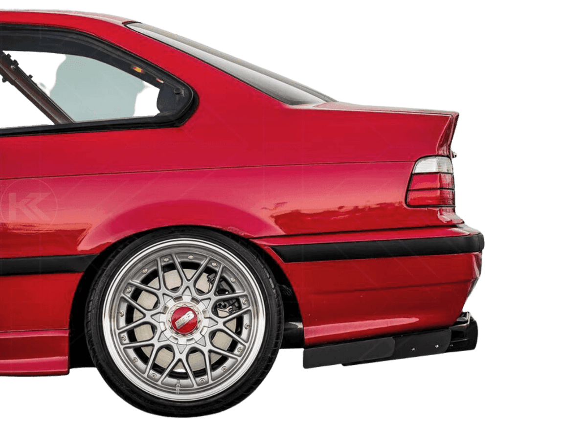 BMW E36 Precision Aluminum Diffuser V1 by K2 Industries, showcasing the sleek, lightweight automotive diffuser with detailed design.