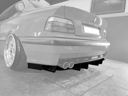 BMW E36 Precision Aluminum Diffuser V1 by K2 Industries, showcasing the sleek, lightweight diffuser designed for 1992-1999 models.