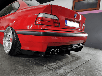 BMW E36 Precision Aluminum Diffuser V1 by K2 Industries, showcasing the sleek, lightweight diffuser with detailed fins and clean finish.