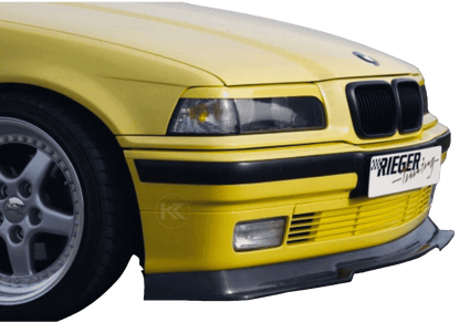 BMW E36 Rieger front lip in carbon style by K2 Industries, designed for non-M models, visible on the front bumper.