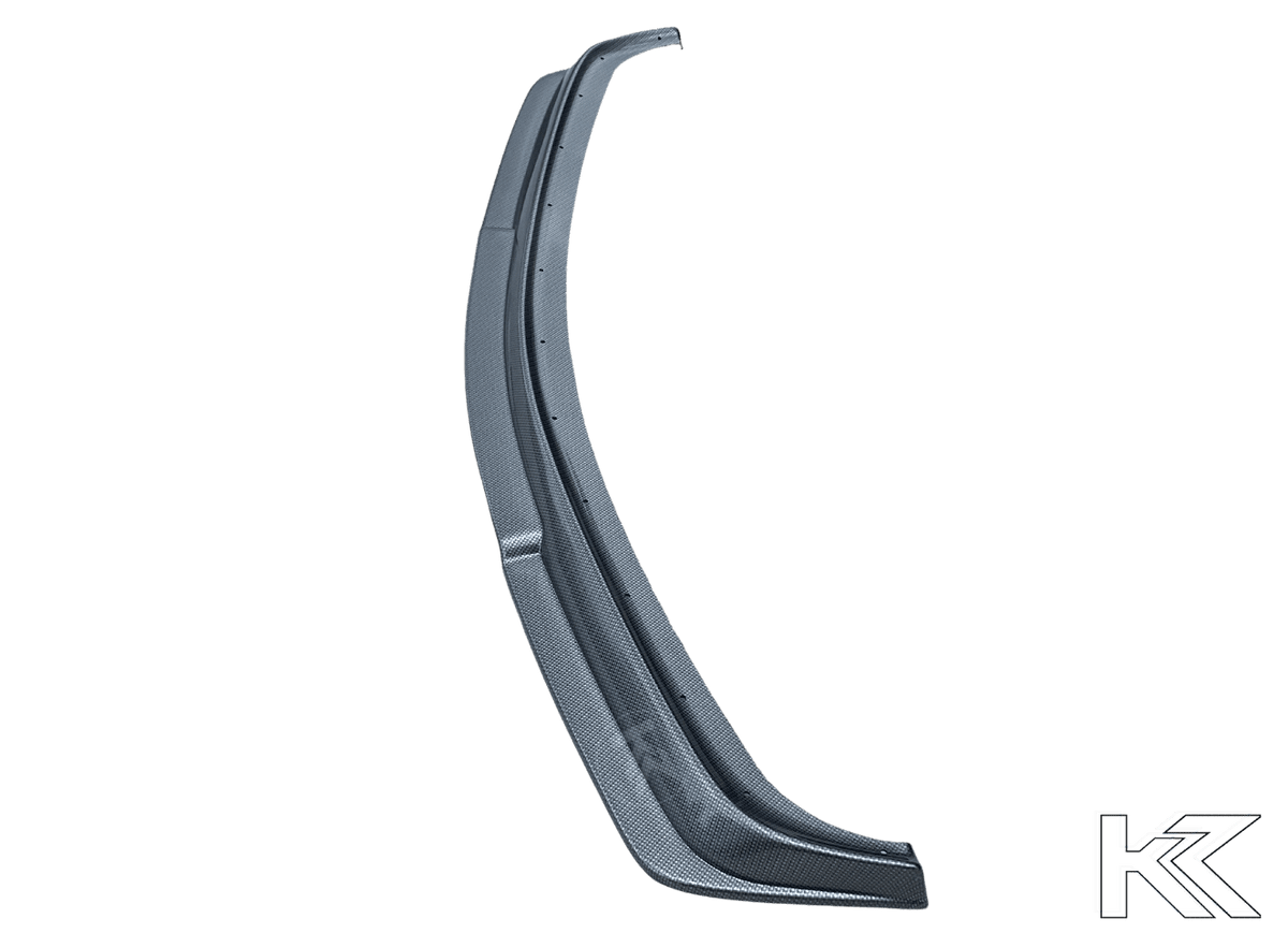 BMW E36 Rieger front lip in carbon style for non-M models, made by K2 Industries, shown installed on the front bumper.