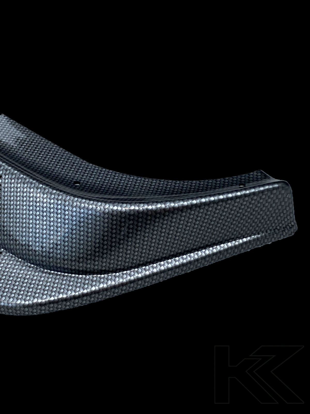 BMW E36 Rieger front lip in carbon style for non-M models, made by K2 Industries, shown on the car's front bumper.
