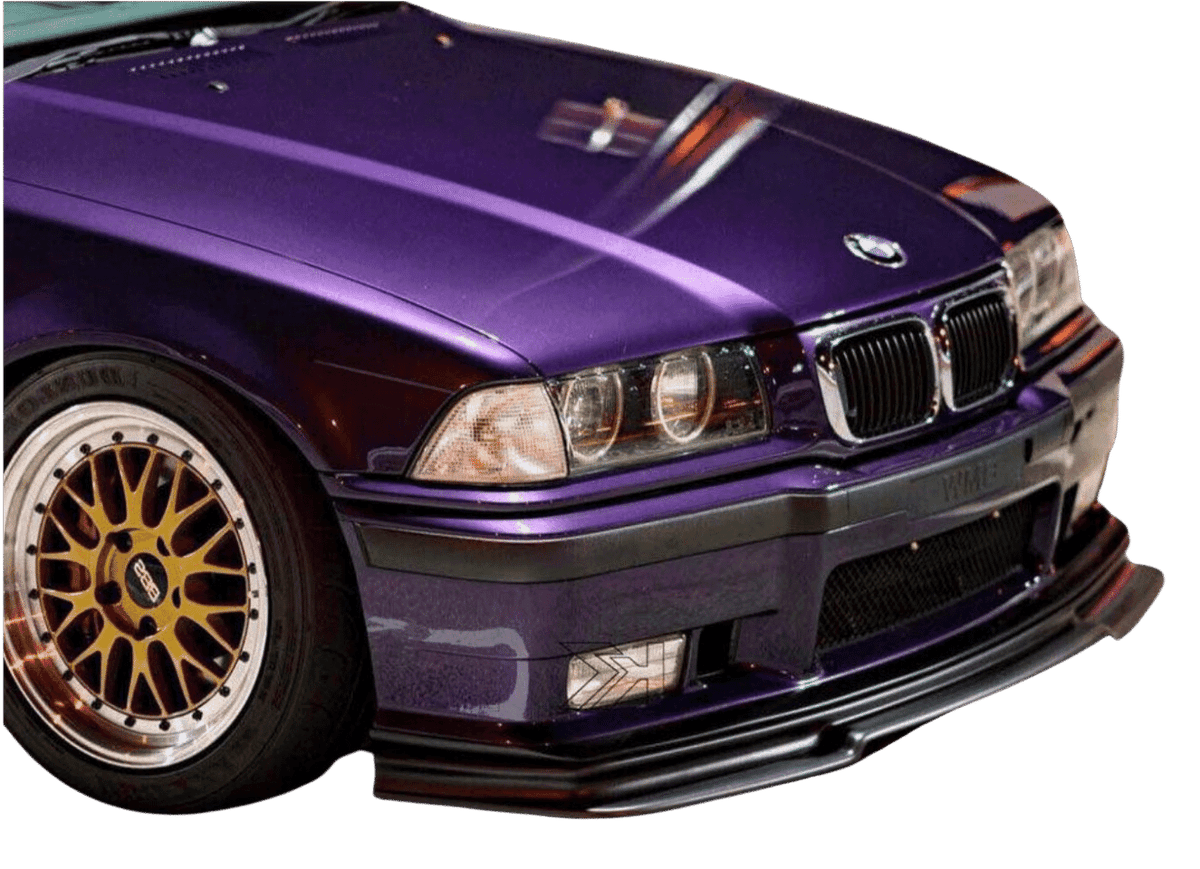 BMW E36 Rieger front lip for M3 model by K2 Industries, designed for 1990-1999 BMW E36 coupe and sedan, front lip spoiler.