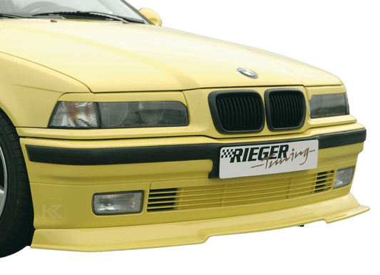 BMW E36 Rieger non-M front lip for 1990-1999 models by K2 Industries, shown in black with aerodynamic design.