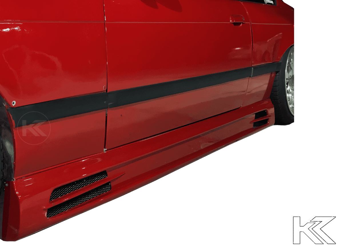 BMW E36 Rieger Vented Side Skirts by K2 Industries, Type 1, for 1990-1999 models, featuring sleek vented design.
