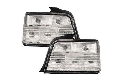 BMW E36 Sedan custom clear tail lights V3 by K2 Industries, showing sleek design and modern clear lens for 1992-1999 models.