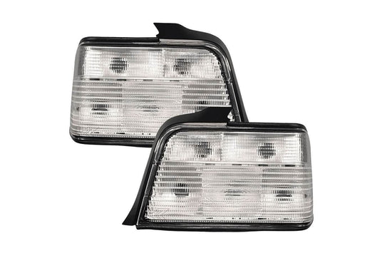 BMW E36 Sedan custom clear tail lights V3 by K2 Industries, showing sleek design and modern clear lens for 1992-1999 models.