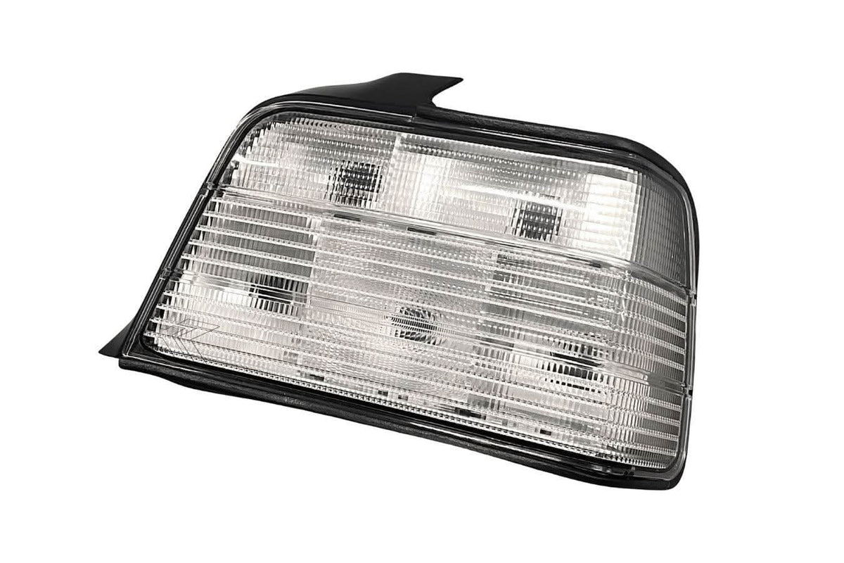 BMW E36 sedan custom clear tail lights V3 by K2 Industries, showcasing sleek transparent design for 1992-1999 models.