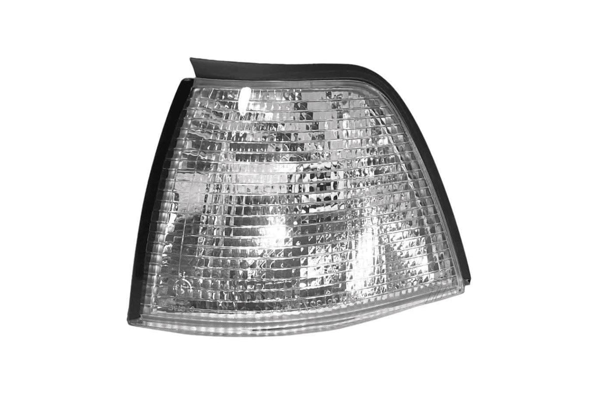 BMW E36 Sedan/Compact Clear Corner Lights by K2 Industries, showing the transparent lens and side view of the corner lights.