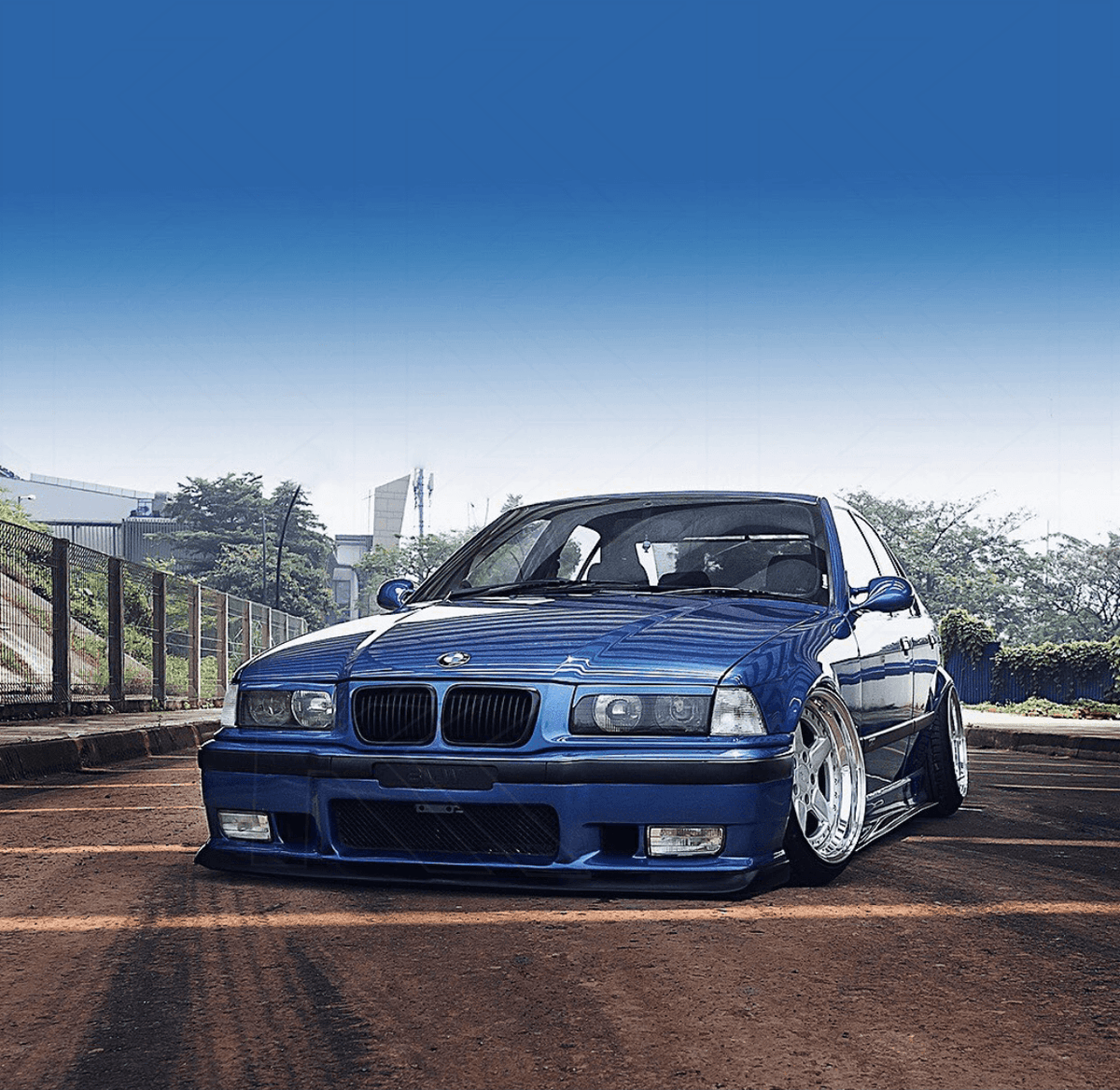 BMW E36 sedan/compact clear corner lights by K2 Industries, showing the sleek, transparent design of the corner light assembly.