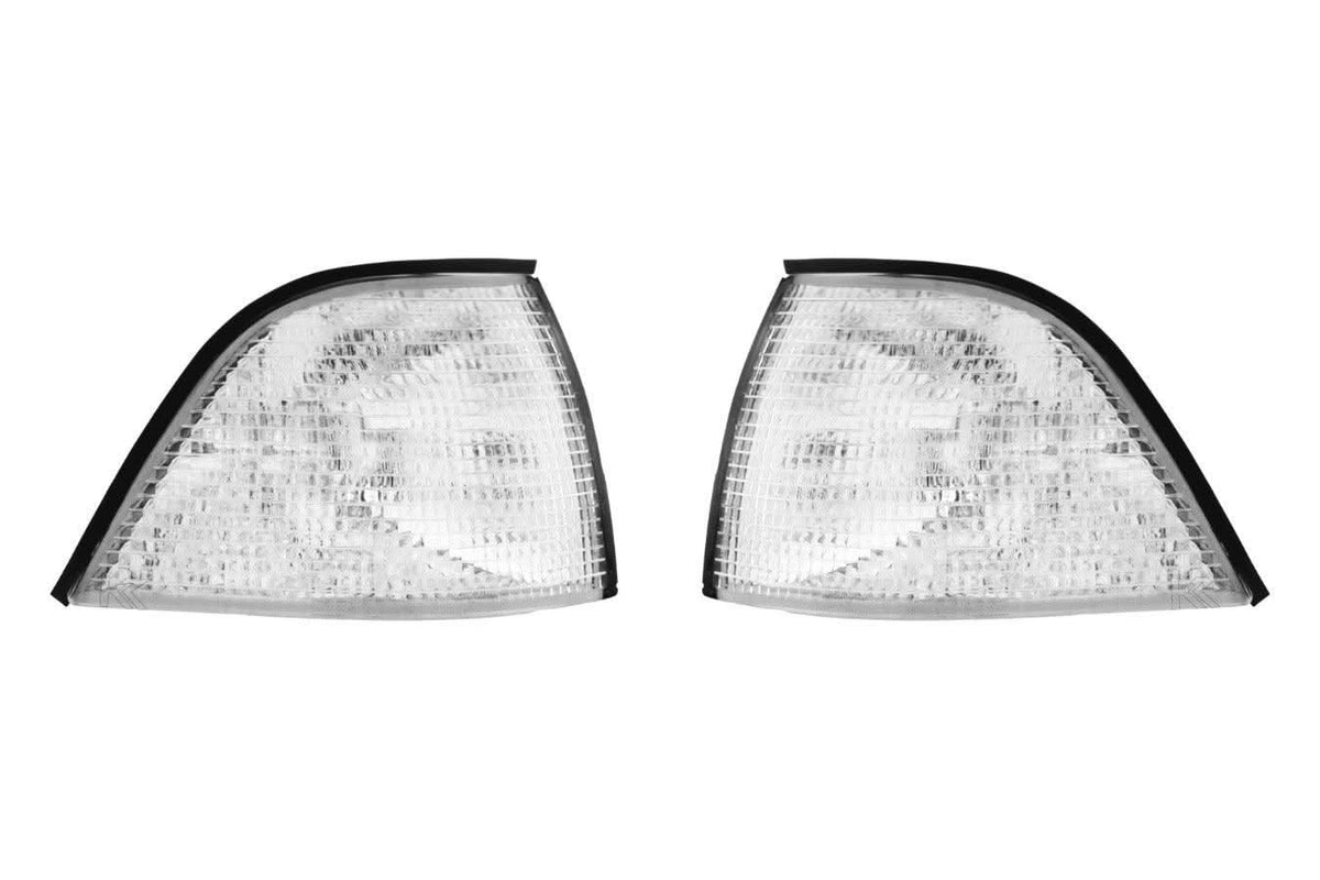 BMW E36 Series 3 clear OEM style corner and signal lights by K2 Industries for 1992-1999 model, showing front corner lights.