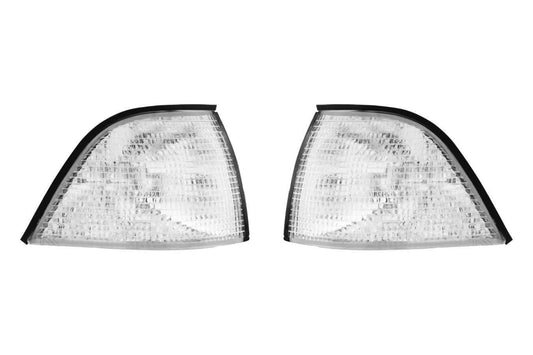 BMW E36 Series 3 clear OEM style corner and signal lights by K2 Industries for 1992-1999 model, showing front corner lights.