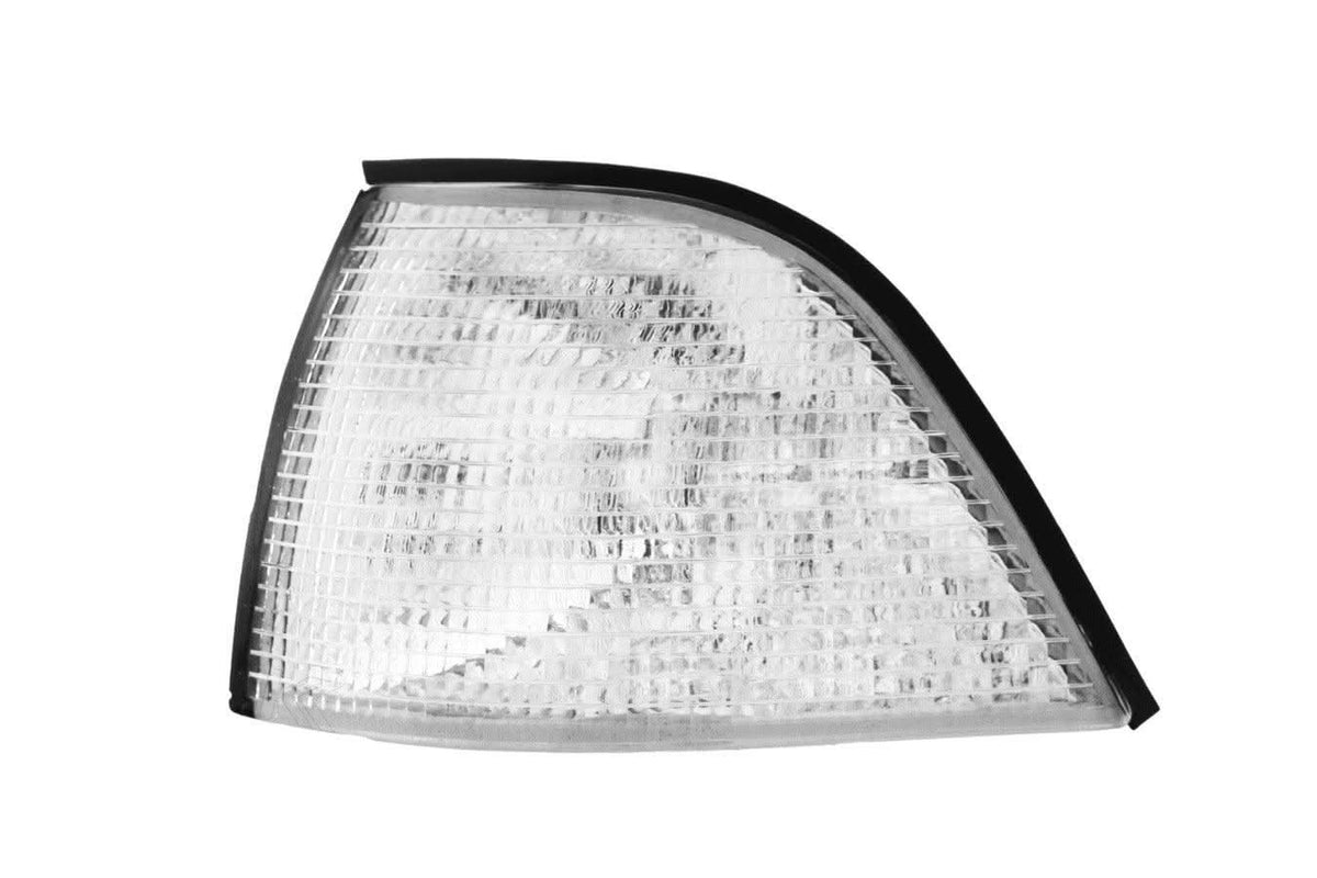 BMW E36 Series 3 clear OEM-style corner and signal lights by K2 Industries, designed for 1992-1999 models, showing the lights installed.