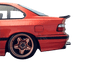 BMW E36 Series 3 drag wing style trunk spoiler by K2 Industries, showing the sleek aerodynamic design on the car's rear.