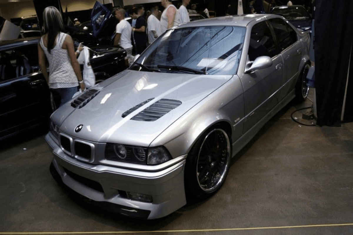 BMW E36 Series 3 GTR-inspired front hood vents by K2 Industries, showcasing sleek hood gills for 1990-1999 models.