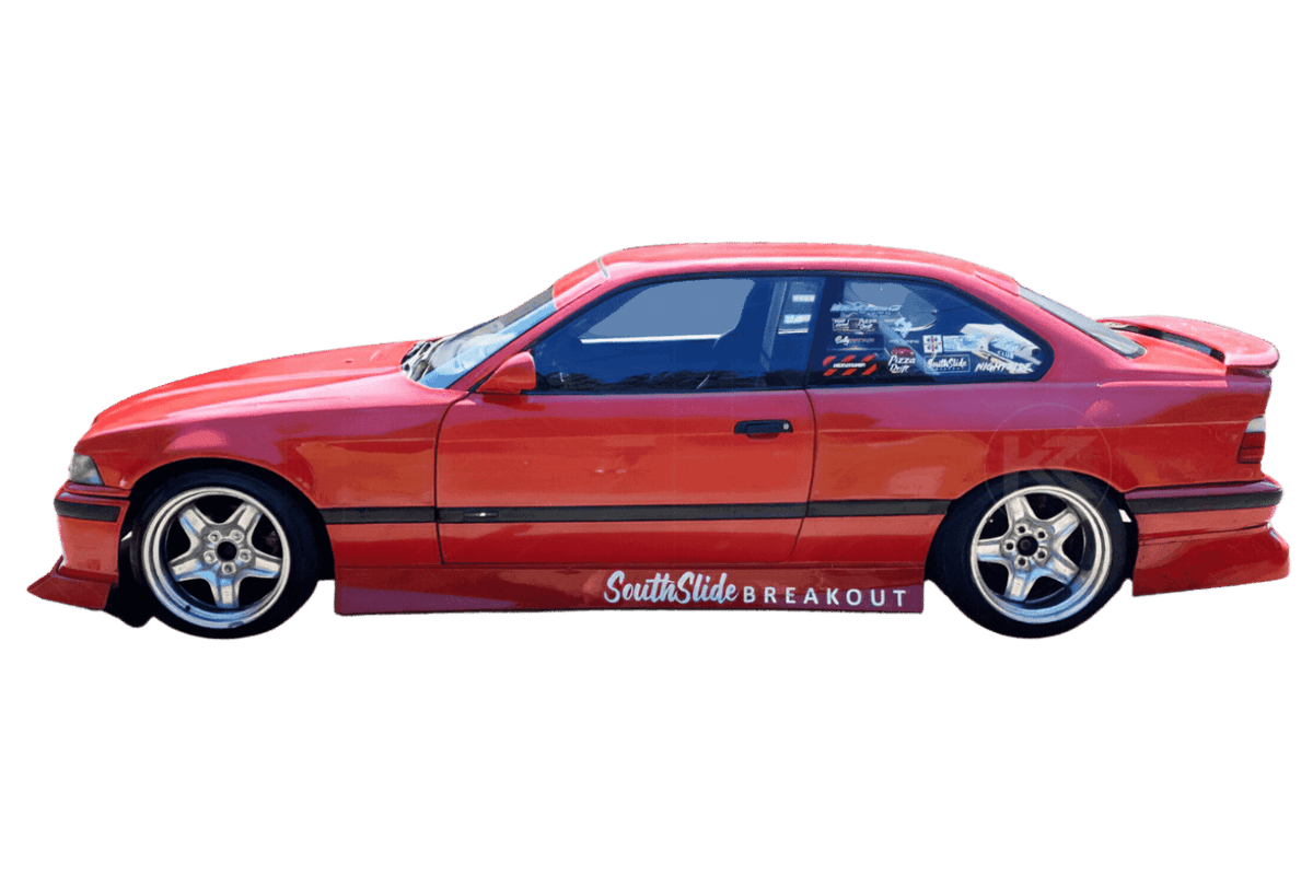BMW E36 Series 3 JDM style side skirt by K2 Industries, designed for 1992-1999 models, shown in black with sleek profile.