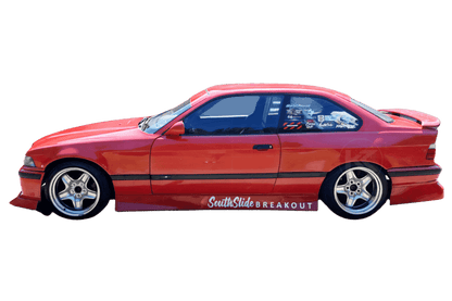 BMW E36 Series 3 JDM style side skirt by K2 Industries, designed for 1992-1999 models, shown in black with sleek profile.