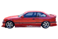 BMW E36 Series 3 JDM style side skirt by K2 Industries, designed for 1992-1999 models, shown in black with sleek profile.