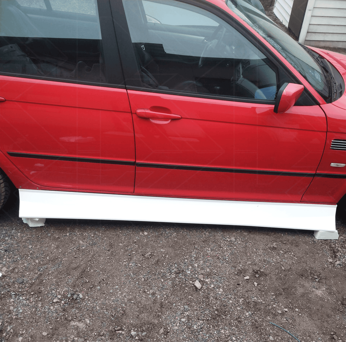 BMW E36 Series 3 JDM style side skirt by K2 Industries, designed for 1992-1999 models, shown installed on the car's side.